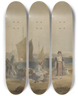 Triptych art skateboard deck of Thomas Cafe Fisher Folk by Thomas Cafe