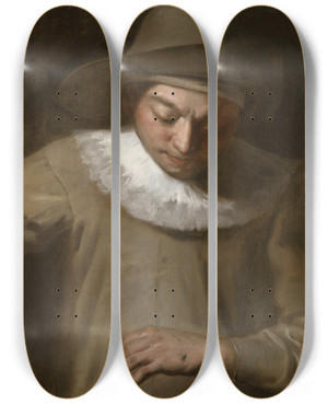 Triptych art skateboard deck of Philippe Mercier Pierrot Catching A Fly by Philippe Mercier (1689-1760)