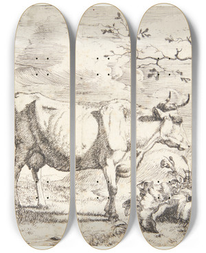 Triptych art skateboard deck of Marcus De Bye Stende Ko Vendt Mod Hjre_2 by Marcus de Bye (1638-1688)