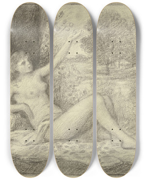 Triptych art skateboard deck of Otto Scholderer Danae by Otto Scholderer (1834-1902)