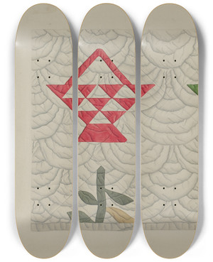 Triptych art skateboard deck of Edward White Quilt Basket Design by Edward White (1864-1908)
