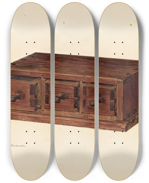 Triptych art skateboard deck of Frank Budash Spice Box by Frank Budash