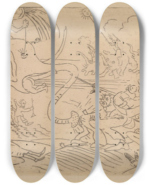 Triptych art skateboard deck of James Ensor The Elephants Joke by James Ensor (1860-1949)