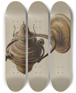 Triptych art skateboard deck of Herman O Stroh Binnacle Lamp by Herman O Stroh
