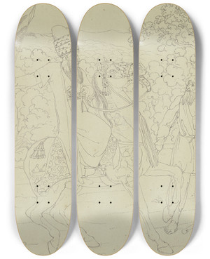 Triptych art skateboard deck of Franz Pforr Das Beinhaus Von Pfeffel by Franz Pforr (1788-1812)