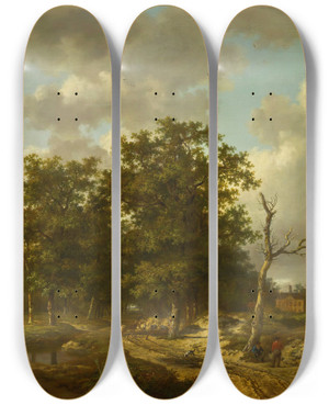 Triptych art skateboard deck of Andreas Schelfhout Summer Landscape by Andreas Schelfhout (1787-1870)