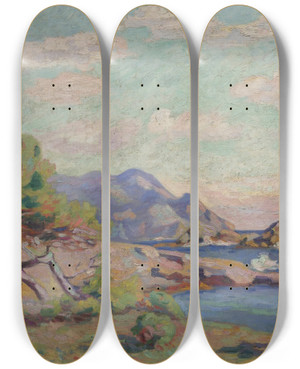 Triptych art skateboard deck of Armand Guillaumin La Pointe Du Lou Gaou by Armand Guillaumin (1841-1927)
