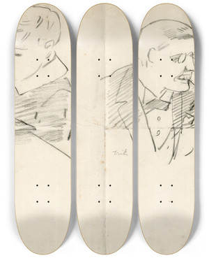 Triptych art skateboard deck of Adolf Le Comte Dop En Frits by Adolf Le Comte (1850-1921)