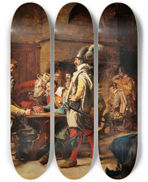 Triptych art skateboard deck of Ernest Meissonier The Lost Game by Ernest Meissonier (1815-1891)
