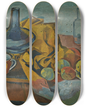 Triptych art skateboard deck of Bohumil Kubita Still Life With Fruit by Bohumil Kubista (1884-1918)