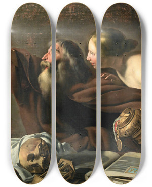 Triptych art skateboard deck of Johannes Paulus Moreelse Vanity by Johannes Pauwelsz Moreelse (1603-1634)