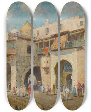 Triptych art skateboard deck of Addison Thomas Millar The Admirals Palace Algiersharbor by Addison Thomas Millar (1860-1913)