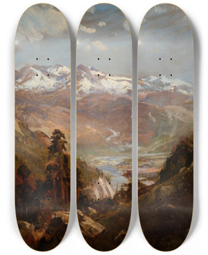 Triptych art skateboard deck of William Keith Snow In The Valley Of Eastern Sierras by William Keith (1838-1911)
