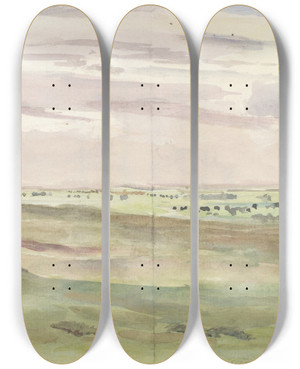 Triptych art skateboard deck of Frans Smissaert Weidelandschap Met Kudden by Frans Smissaert (1862-1944)