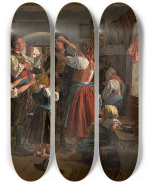 Triptych art skateboard deck of Ferdinand Georg Waldmller The Conscripts Farewell by Ferdinand Georg Waldmuller (1793-1865)