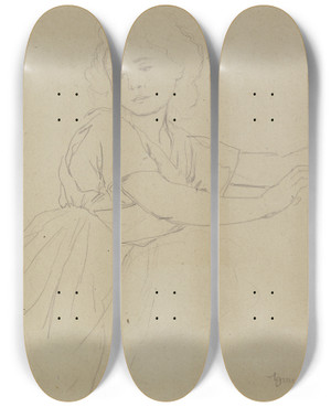 Triptych art skateboard deck of Hans Thoma Pan And Daphnis by Hans Thoma (1839-1924)