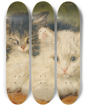 Triptych art skateboard deck of Henritte Ronnerknip Two Kittens_2 by Henritte Ronner-Knip (1821-1909)