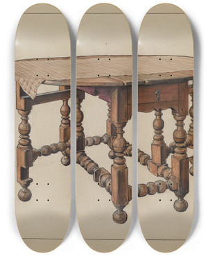 Triptych art skateboard deck of M Rosenshieldvonpaulin Gateleg Table_1 by M. Rosenshield-von-Paulin
