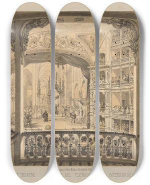 Triptych art skateboard deck of Casimiro Castro Interior Del Teatro Iturbide by Casimiro Castro (1826-1889)