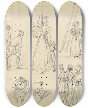 Triptych art skateboard deck of Joseph Nash Street Activity by Joseph Nash (1808-1878)