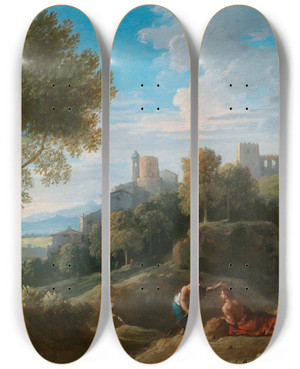 Triptych art skateboard deck of Jan Frans Van Bloemen A Campagna Landscape by Jan Frans Van Bloemen (1662-1749)