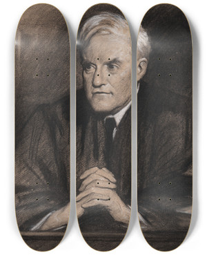 Triptych art skateboard deck of Samuel Johnson Woolf Learned Hand by Samuel Johnson Woolf (1880-1948)