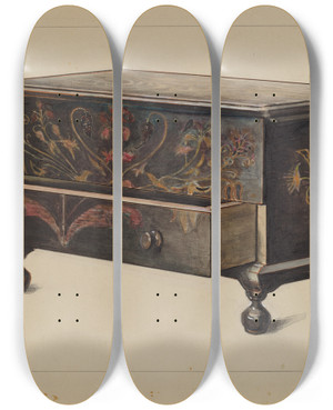 Triptych art skateboard deck of Charles Squires Connnecticut Chest by Charles Squires