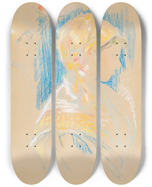 Triptych art skateboard deck of Berthe Morisot Nioise En Costume Local by Berthe Morisot (1841-1895)