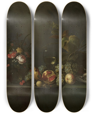 Triptych art skateboard deck of Michiel Simons Fruit by Michiel Simons (1620-1673)