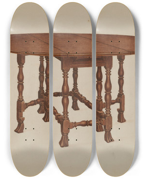 Triptych art skateboard deck of Frank Wenger Gatelegged Table_1 by Frank Wenger (20-)