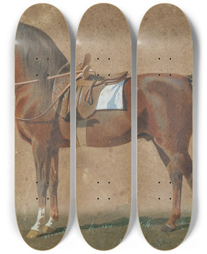 Triptych art skateboard deck of Emil Volkers Gesattelter Hengst by Emil Volkers (1831-1905)