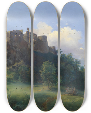 Triptych art skateboard deck of Joseph Holzer Schloss Paulenstein by Joseph Holzer (1824-1876)