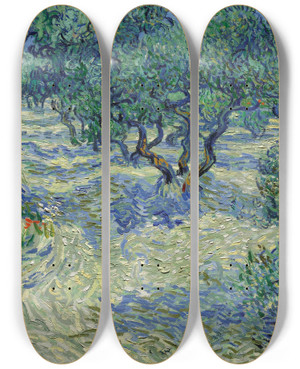 Triptych art skateboard deck of Vincent Van Gogh Olive Orchard by Vincent van Gogh (1853-1890)