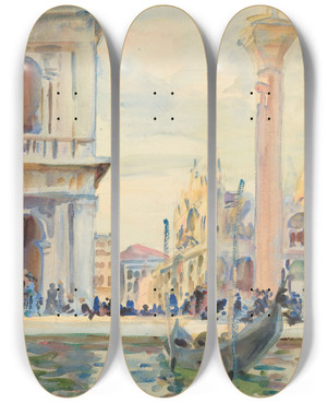 Triptych art skateboard deck of John Singer Sargent The Piazzetta by John Singer Sargent (1856-1925)