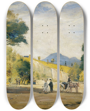 Triptych art skateboard deck of Louis Michel Eilshemius Cabs For Hire by Louis Michel Eilshemius (1864-1941)