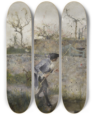 Triptych art skateboard deck of Carl Larsson A Bite by Carl Larsson (1853-1919)