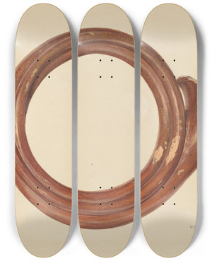 Triptych art skateboard deck of Fritz Boehmer Zoar Pottery Assembly Horn by Fritz Boehmer