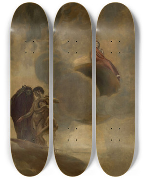 Triptych art skateboard deck of Albert Besnard La Pense by Albert Besnard (1849-1934)