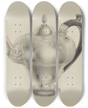 Triptych art skateboard deck of Hester Duany Silver Teapot_8 by Hester Duany (1891-1964)