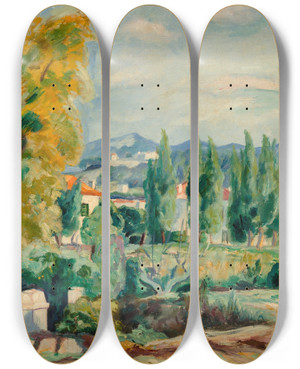 Triptych art skateboard deck of Henri Manguin Paysage Dautomne Aux Environs De Sainttropez by Henri Manguin (1874-1949)