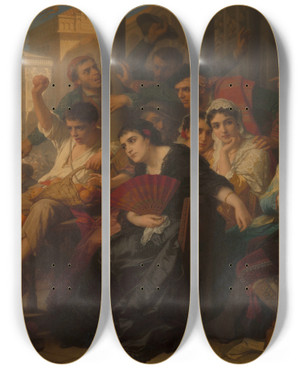 Triptych art skateboard deck of Nicaise De Keyser Bravo Torero by Nicaise De Keyser (1813-1887)