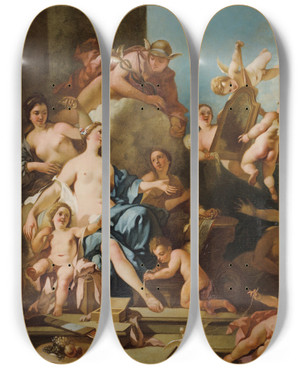 Triptych art skateboard deck of Pierrejacques Cazes Venus And Mercury by Pierre-Jacques Cazes (1676-1754)
