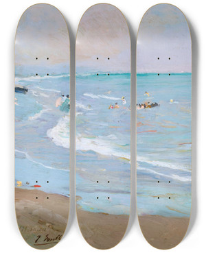 Triptych art skateboard deck of Joaqun Sorolla Playa De Valencia_2 by Joaquin Sorolla (1863-1923)