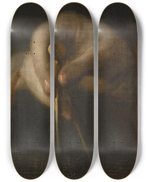 Triptych art skateboard deck of Georg Engelhard Schrder Study Of A Hand by Georg Engelhard Schroder (1684-1750)