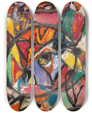 Triptych art skateboard deck of Adolf Hlzel Ohne Titel_6 by Adolf Holzel (1853-1934)