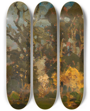 Triptych art skateboard deck of Tina Blau Waldwiese Im Herbst by Tina Blau (1845-1916)