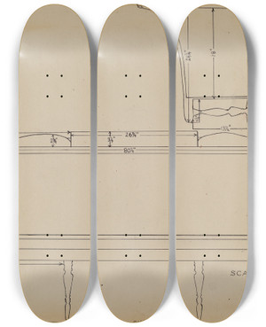Triptych art skateboard deck of Isidore Sovensky Sofa by Isidore Sovensky