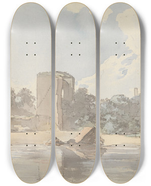 Triptych art skateboard deck of Samuel Davis At Rajemahal Rajmahal by Samuel Davis (1757-1819)