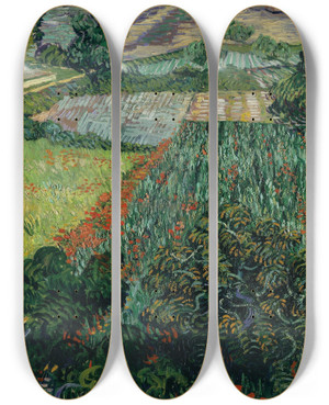 Triptych art skateboard deck of Vincent Van Gogh Field With Poppies by Vincent van Gogh (1853-1890)
