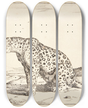 Triptych art skateboard deck of Marcus De Bye Siddende Hunleopard Vendt Mod Venstre by Marcus de Bye (1638-1688)